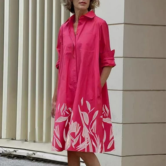 Usmixi Formal Dresses for Women Casual Button Down Lightweight Loose Knee-Length Shirt Dress Lapel Long Sleeve Solid Summer Midi Dresses Green XXXL