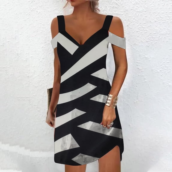 Usmixi Formal Dresses for Women Fashion Cold Shoulder Strap Tunic Tshirt Short Dresses V-Neck Short Sleeve Floral Print Summer Mini Dress White m