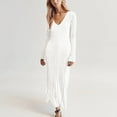 thumbnail image 1 of Usmixi Formal Dresses for Women Knitted Ribbed Party Prom Slim Wrap Formal Dress V-Neck Long Sleeve Solid Summer Maxi Dresses White M, 1 of 7