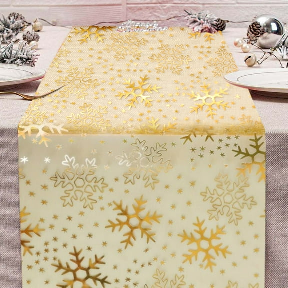 Usmixi Gold Foil Snowflake Table Runner - 108" Polyamide Fiber Holiday Table Flag for Christmas Parties (Wrinkle-Resistant, Washable)