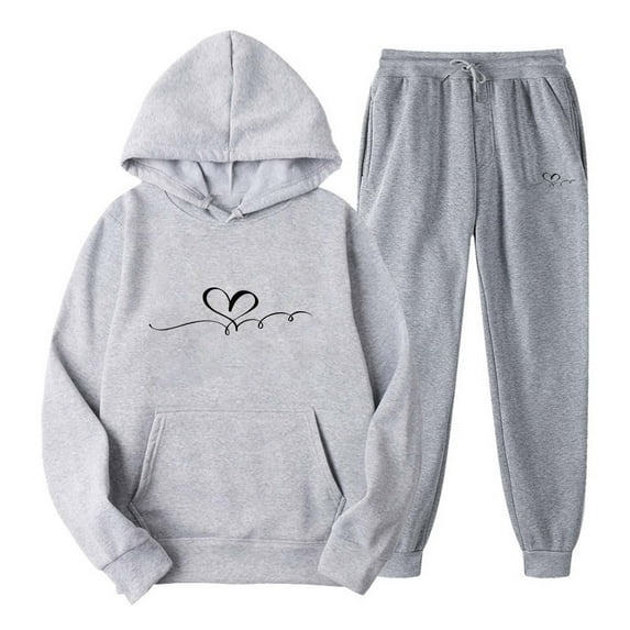 Usmixi Holiday 2 Pieces Hoodies Sets for Women Womens 2 Piece Hooded Sweatshirt Outfit Fashion Heart Print Drawstring Jogger Pant Sweatsuit Sets with Pocket Plus Size Lounge Set