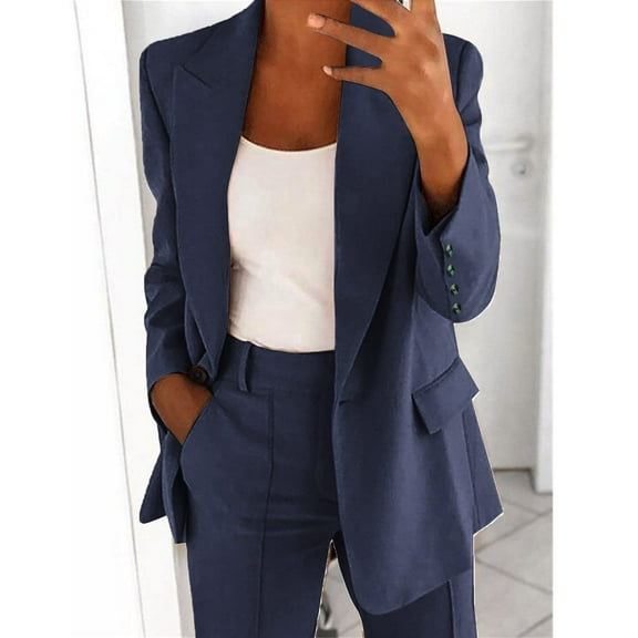 Usmixi Holiday Blazer Sets for Women Womens 2 Pieces Blazer Coat Set Plus Size Business Lapel Long Sleeve Suit Jacket and Long Pant Sets Casual Solid Pocket Blazer Lounge Sets up to 60% off