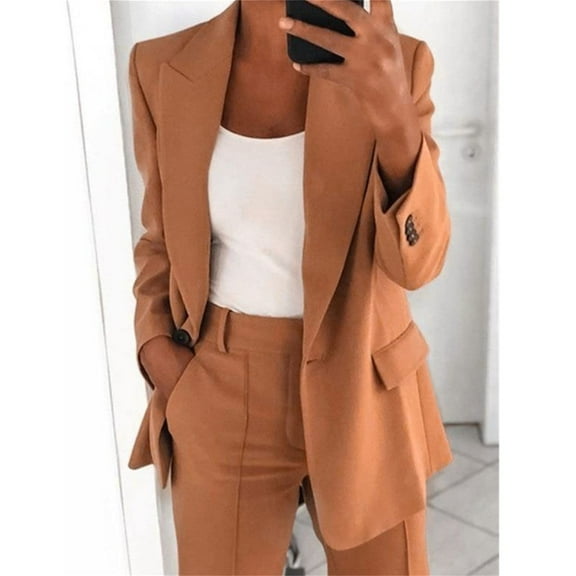 Usmixi Holiday Blazer Sets for Women Womens 2 Pieces Blazer Coat Set Plus Size Business Lapel Long Sleeve Suit Jacket and Long Pant Sets Casual Solid Pocket Blazer Lounge Sets up to 60% off