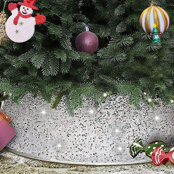 Usmixi Holiday Christmas Tree Collar 23.6 Inch Sequin Tree Skirt, Glitter Xmas Tree Ring Double-Layer Velvet Tree Skirt Round Collar Tree Base Cover for Christmas Tree Decoration, with Gift