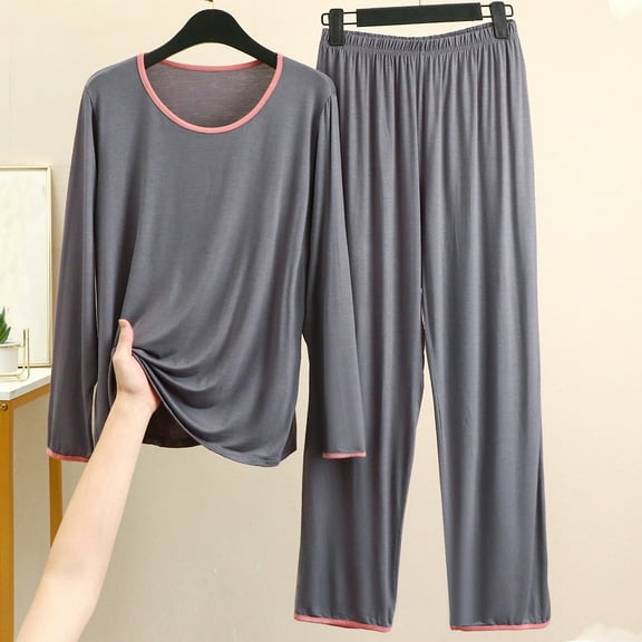 Usmixi Holiday Homewear Sets for Women Pajamas Set for Women High Waist Pants and Long Sleeve Pullover Tops Lounge Matching Set Ladies Casual Solid Sleepwear Set up to 60% off