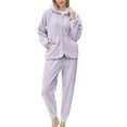 thumbnail image 1 of Usmixi Holiday Lounge Set for Women Plush Homewear Matching Sets for Women Open Zipper Drawstring Hooded Coat and Jogger Pant 2 Pieces Outfit Winter Warm Fleece Pajamas Set up to 60% off, 1 of 2
