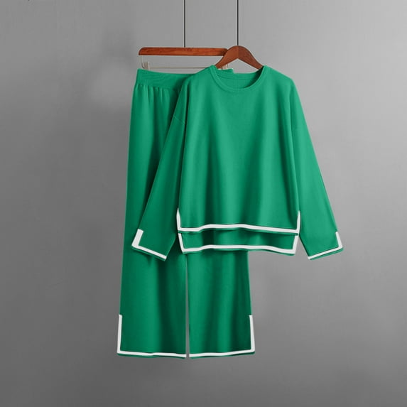 Usmixi Holiday Loungewear Set for Women 2 Pieces Outfit for Women Side Slit Long Sleeve Pullover Tops and Wide Leg Elastic Waist Pant Lounge Sets Casual Solid Homewear Set up to 60% off