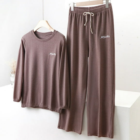 Usmixi Holiday Loungewear Set for Women Homewear 2 Piece Outfit for Women Winter Cozy Fleece Long Sleeve Pullover Top and Elastic Waist Pant Lounge Set Casual Pajamas Sets up to 60% off