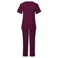 thumbnail image 1 of Usmixi Holiday Scrub Outfits Sets for Women Womens Scrubs Set V Neck Short Sleeve Nursing Tunic Tops and Long Pant 2 Piece Sets Casual Solid Pocket Uniform Working Sets up to 60% off, 1 of 6