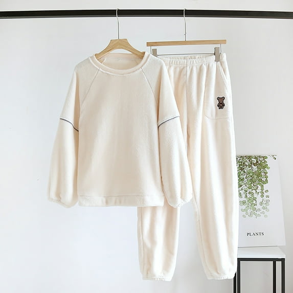 Usmixi Holiday Sleepwear Sets for Women Womens 2 Piece Fleece Homewear Sets Winter Soft Cozy Plush Long Sleeve Tops and Pant Loungewear Sets Cute Bear Print Pajamas Sets up to 60% off