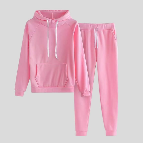 Usmixi Holiday Sweatsuits Set for Women Hoodies 2 Piece Outfit for Women Drawstring Hooded Sweatshirt and Jogger Sweatpant Tracksuit Sets with Pocket Casual Solid Lounge Set up to 60% off