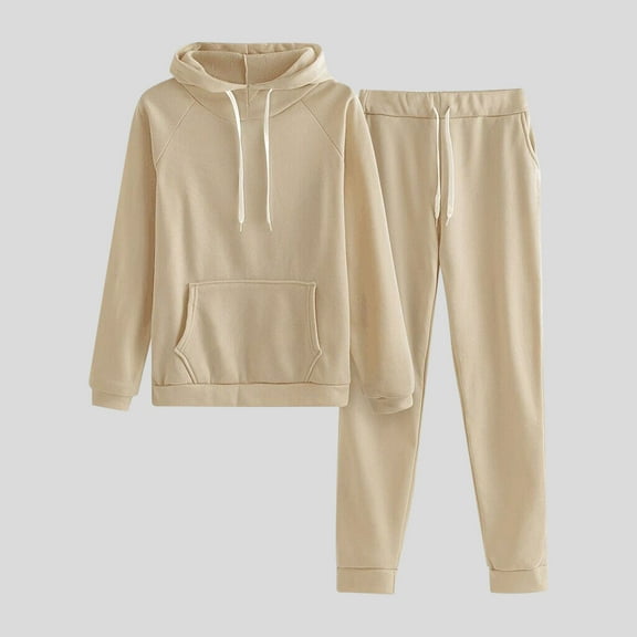 Usmixi Holiday Sweatsuits Set for Women Hoodies 2 Piece Outfit for Women Drawstring Hooded Sweatshirt and Jogger Sweatpant Tracksuit Sets with Pocket Casual Solid Lounge Set up to 60% off