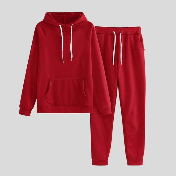 Usmixi Holiday Sweatsuits Set for Women Hoodies 2 Piece Outfit for Women Drawstring Hooded Sweatshirt and Jogger Sweatpant Tracksuit Sets with Pocket Casual Solid Lounge Set up to 60% off
