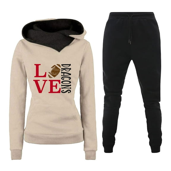Usmixi Holiday Tracksuits Set for Women Womens Hoodies 2 Pieces Outfit Fashion Love Letter Print Hooded Sweatshirt and Drawstring Jogger Pant Sweatsuit Sets with Pocket up to 60% off