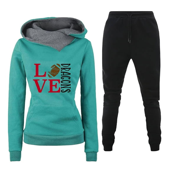 Womens Tracksuits Set Usmixi Womens Hoodies 2 Pieces Outfit Fashion Love Letter Print Hooded Sweatshirt and Drawstring Jogger Pant Sweatsuit Sets with Pocket