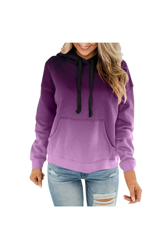 Usmixi Hoodies for Women Womens Plus Size Pullover Hoodies Tops Cozy Fleece Fashion Drawstring Hooded Sweatshirt with Pocket Winter Long Sleeve Gradient Print Casual Hoodies Tops