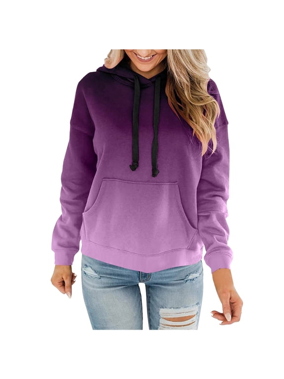 Usmixi Hoodies for Women Womens Plus Size Pullover Hoodies Tops Cozy Fleece Fashion Drawstring Hooded Sweatshirt with Pocket Winter Long Sleeve Gradient Print Casual Hoodies Tops