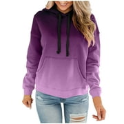 Usmixi Hoodies for Women Womens Plus Size Pullover Hoodies Tops Cozy Fleece Fashion Drawstring Hooded Sweatshirt with Pocket Winter Long Sleeve Gradient Print Casual Hoodies Tops Clearance