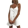 thumbnail image 1 of Usmixi Jumpsuits for Women Beach Casual Solid Button Down Ruffle Hem Spaghetti Strap Jumpsuits Overalls Summer Formal Plain Square Neck Sleeveless Short Rompers White l, 1 of 6