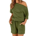 thumbnail image 1 of Usmixi Jumpsuits for Women Casual Drawstring Elastic Waist One Shoulder Straight Short Jumpsuits Overalls Summer Formal Solid Slash Neck Short Sleeve Mini Rompers Army Green m, 1 of 6