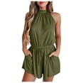thumbnail image 1 of Usmixi Jumpsuits for Women Dressy Casual Drawstring Elastic Waist off Shoulder Pocket Short Jumpsuits Overalls Summer Halter Sleeveless Solid Mini Formal Rompers Army Green xl, 1 of 6