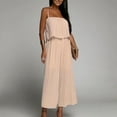 thumbnail image 1 of Usmixi Jumpsuits for Women Dressy Casual Elastic Waist Pleated Lightweight Chiffon Strap Long Jumpsuits Overalls Summer Square Neck Sleeveless Solid Maxi Formal Rompers Pink l, 1 of 7