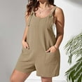 thumbnail image 1 of Usmixi Jumpsuits for Women Dressy Casual Plus Size Linen Adjustable Strap Mini Jumpsuits Overalls with Pocket Summer Round Neck Sleeveless Solid Short Trendy Rompers Khaki xl, 1 of 7