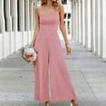 thumbnail image 1 of Usmixi Jumpsuits for Women Dressy Evening Party Sexy Strapless Pleated Wide Leg Empire Waist Jumpsuits Overalls Summer Tube Top Sleeveless Solid Long Formal Rompers Pink xl, 1 of 7