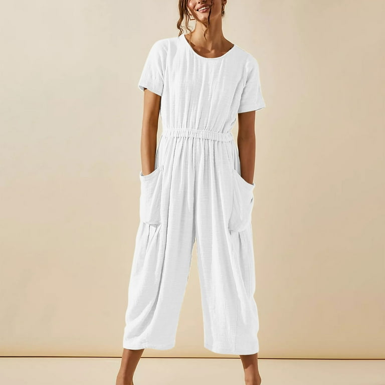 Cotton Short Sleeve Round Neck Elastic Waist Vacation Dresses Cotton Short Sleeve Round Neck Elastic Waist Vacation Dresses