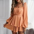 thumbnail image 1 of Usmixi Jumpsuits for Women Dressy Fashion Empire Waist Pleated Ruffle Layer Hem Mini Jumpsuits Overalls Summer Square Neck Long Sleeve Solid Short Formal Rompers Orange xl, 1 of 5