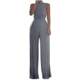 thumbnail image 1 of Usmixi Jumpsuits for Women Evening Party Prom Elegant Empire Waist Pleated Straight Leg Long Jumpsuits Overalls Summer Formal Solid Half High Neck Sleeveless Maxi Rompers Gray xl, 1 of 3