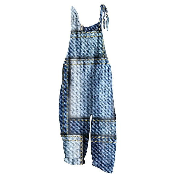 Usmixi Jumpsuits for Women Fashion Adjustable Strap Soft Cotton Linen Loose Baggy Wide Leg Jumpsuits Overalls with Pocket Summer Formal Geometric Print Crewneck Sleeveless Long Rompers Blue xxl