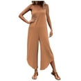 thumbnail image 1 of Usmixi Jumpsuits for Women Fashion Irregular Loose Wide Leg Lightweight Spaghetti Strap Long Jumpsuits Overalls Summer Formal Solid Square Neck Sleeveless Maxi Rompers Khaki m, 1 of 6