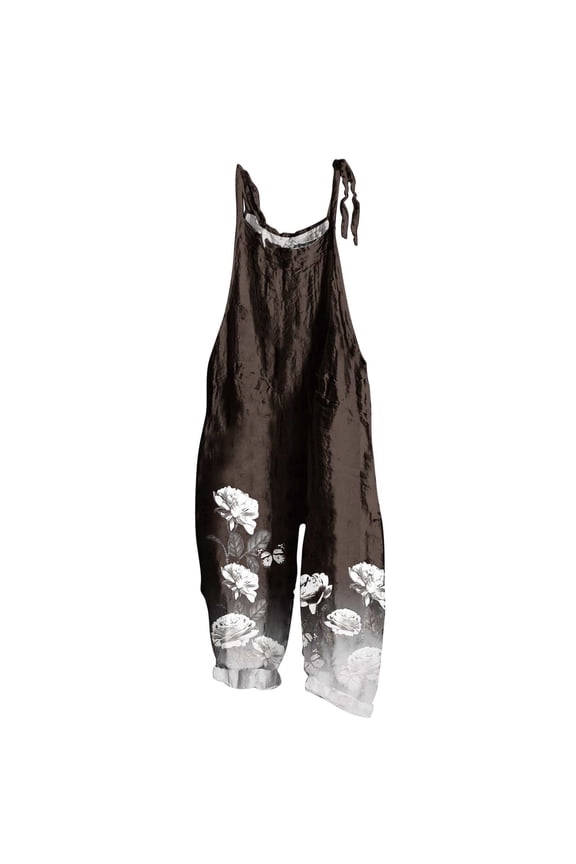 Usmixi Jumpsuits for Women Fashion Tie Dye Adjustable Strap Loose Wide Leg Pocket Comfy Linen Baggy Long Jumpsuits Overalls Summer Formal Ethnic Style Print Crewneck Sleeveless Maxi Rompers Gray s