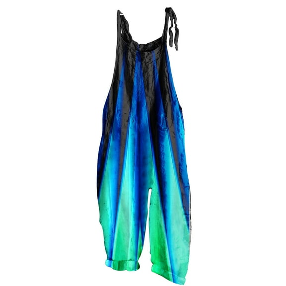 Usmixi Jumpsuits for Women Loose Comfort Cotton Linen Fashion Adjustable Strap Baggy Wide Leg Pocket Long Jumpsuits Overalls Summer Formal Tie-Dye Round Neck Sleeveless Maxi Rompers Green s