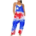 thumbnail image 1 of Usmixi Jumpsuits for Women Loose Pocket Wide Leg Spaghetti Strap 4th of July Long Jumpsuits Summer Fashion Star US Flag Print V-Neck Sleeveless Maxi Rompers Blue xxl, 1 of 6