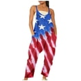 thumbnail image 1 of Usmixi Jumpsuits for Women Loose Pocket Wide Leg Spaghetti Strap 4th of July Long Jumpsuits Summer Fashion Star US Flag Print V-Neck Sleeveless Maxi Rompers Red xl, 1 of 6