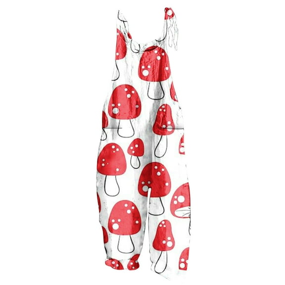 Usmixi Jumpsuits for Women Loose Wide Leg Adjustable Strap Fashion Graphics Cotton Linen Baggy Long Jumpsuits Overalls Summer Formal Plants Print Crewneck Sleeveless Maxi Rompers Red l