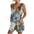 thumbnail image 1 of Usmixi Jumpsuits for Women Plus Size Loose Straight Wide Leg Breathable Cotton Linen Strap Vintage Short Jumpsuits Overalls Summer Formal Ethnic Style Print Crewneck Sleeveless Mini Rompers Blue xxxl, 1 of 5
