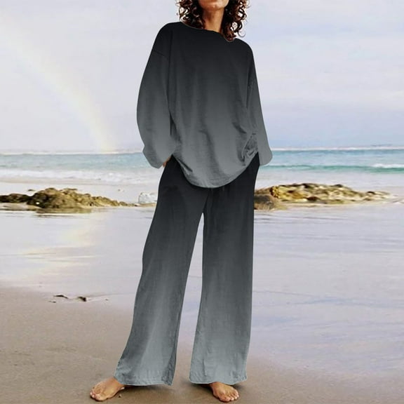 Usmixi Lounge Set for Women Homewear 2 Piece Sets for Women Fashion Gradient Print Long Sleeve Pullover and Drawstring Long Pant Lounge Sets Ladies Sleepwear Pajama Sets