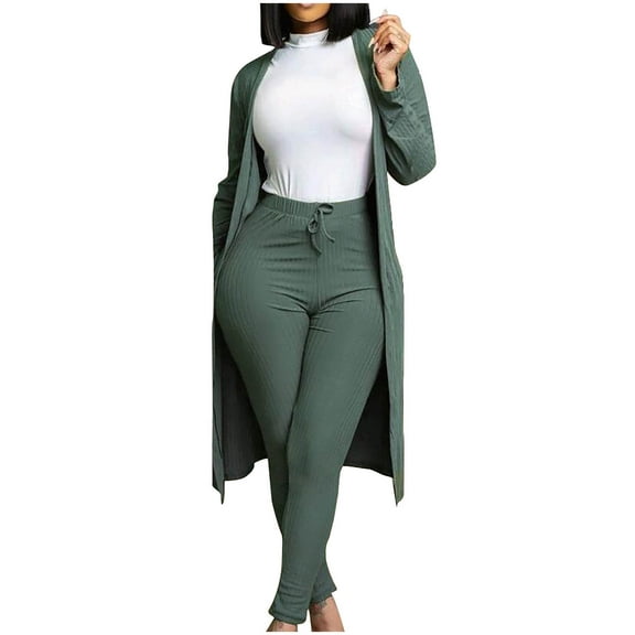 Usmixi Womens Lounge Set Knit Cardigan 2 Piece Outfits for Women Fall Winter Long Sleeve Cardigan and Drawstring Pant Lounge Sets Workout Sports Casual Pocket Two Piece Sets