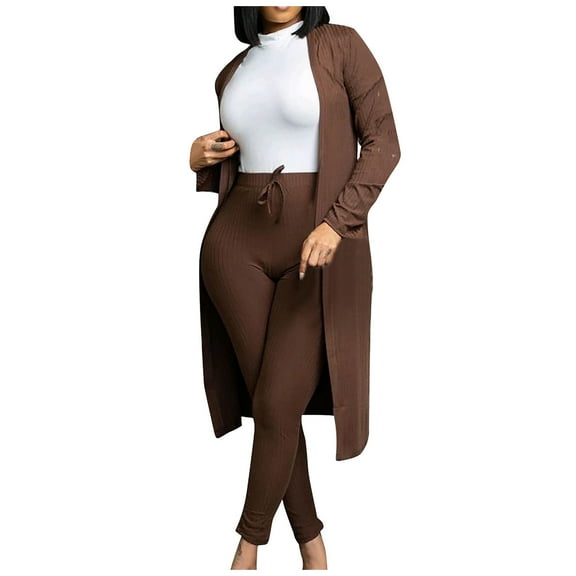 Usmixi Lounge Set for Women Knit Cardigan 2 Piece Outfits for Women Fall Winter Long Sleeve Cardigan and Drawstring Pant Lounge Sets Workout Sports Casual Pocket Two Piece Sets Under $10