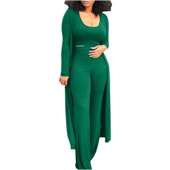 Usmixi Lounge Set for Women Womens 3 Piece Sets Fall Winter Cozy Knitted Cardigan Cropped Tank and High Waist Pant Sweater Sets Workout Sports Casual Solid 3 Piece Outfits Under $10