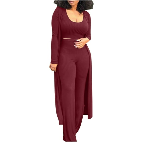 Usmixi Lounge Set for Women Womens 3 Piece Sets Fall Winter Cozy Knitted Cardigan Cropped Tank and High Waist Pant Sweater Sets Workout Sports Casual Solid 3 Piece Outfits Under $10