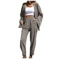 thumbnail image 1 of Usmixi Lounge Set for Women Womens Cardigan 2 Piece Outfits Casual Solid Fall Lightweight Coat and Elastic Waist Long Pant Lounge Sets Ladies Homewear Sets with Pocket Under $10, 1 of 6
