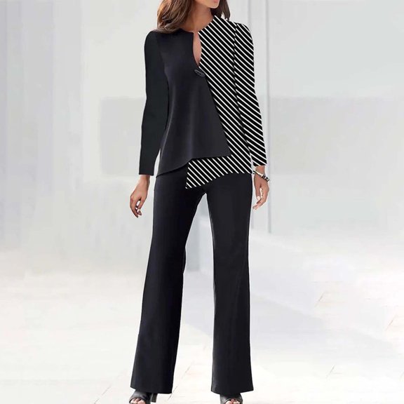 Usmixi Loungewear Set for Women Womens 2 Piece Outfits Sets Fashion Color Patchwork Irregular Hem Pullover and Wide Leg Long Pant Lounge Sets Plus Size Ladies Blazer Suits Under $10