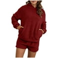thumbnail image 1 of Usmixi Loungewear Set for Women Womens Plush Pajama Sets Winter Soft Fleece Pullover Hoodies Tops and Shorts Homewear 2 Piece Outfits Matching Sets Casual Solid Pocket Lounge Sets Holiday, 1 of 6