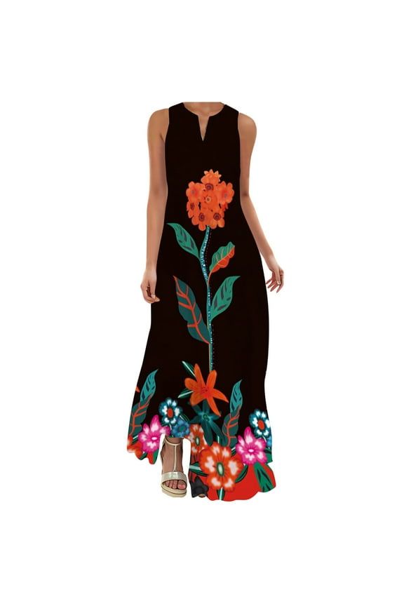 Womens Boho Floral Maxi Dresses Floral Flowy Long Dresses Sleeveless Sun Dress Casual Summer Trendy Outfits 2025
