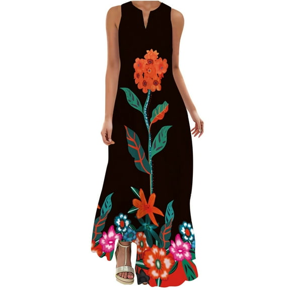 ZZwxWA Womens Boho Floral Maxi Dresses Floral Flowy Long Dresses Sleeveless Sun Dress Casual Summer Trendy Outfits 2025