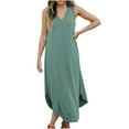 thumbnail image 1 of Usmixi Maxi Dresses for Women Sleeveless V-Neck Solid Summer Long Dress Casual Loose Irregular Plus Size Tank Dresses Green L, 1 of 7